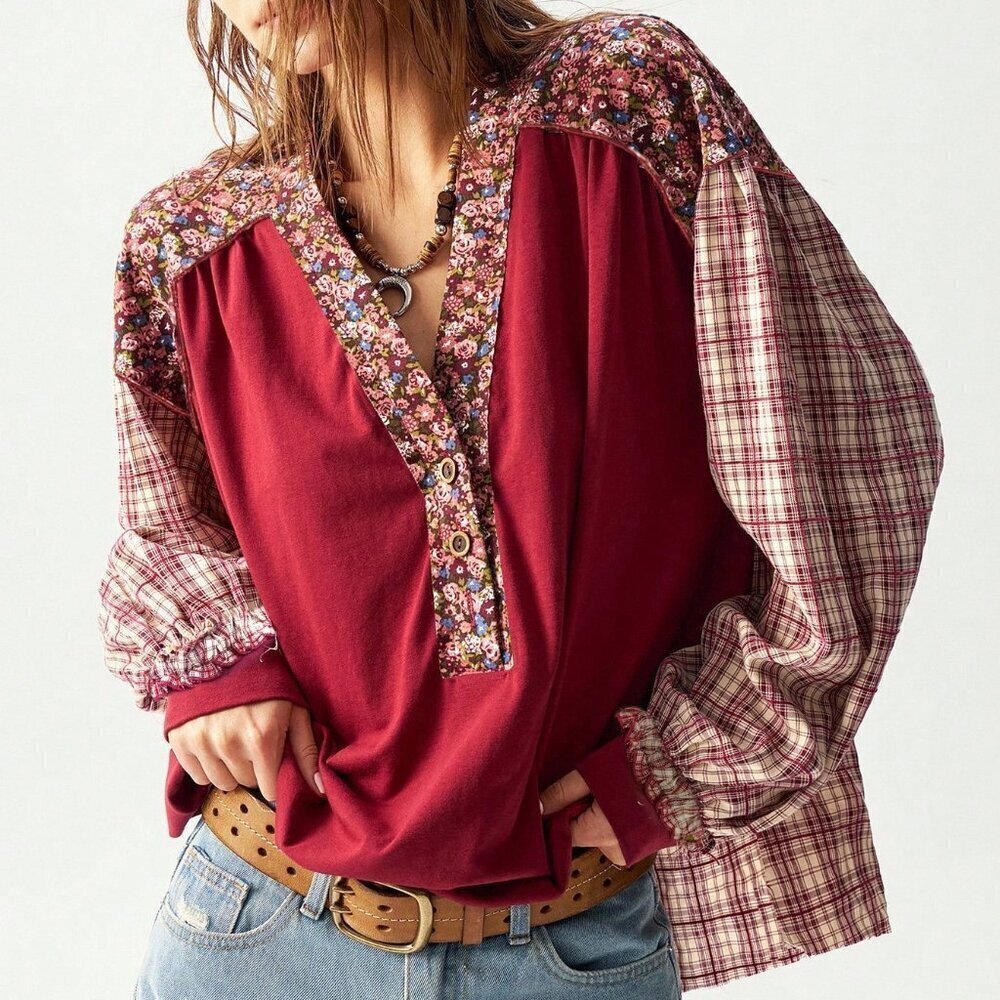 Multicolor Casual Women's Christmas Plus Size Color Blocking Plaid Shirt
